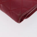 CHANEL Matelasse Bifold Wallet Lamb Skin Red Silver CC Auth YKZ104-14