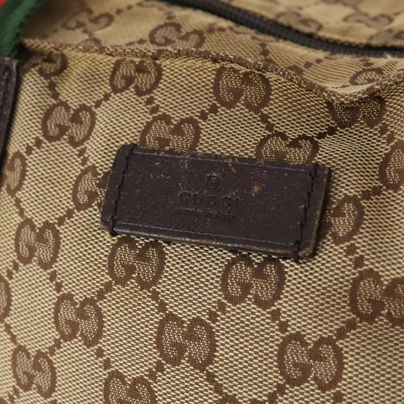 GUCCI GG Canvas Web Sherry Line Tote Bag Beige Red Green 131233 Auth YKZ1044