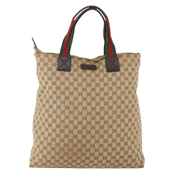 GUCCI GG Canvas Web Sherry Line Tote Bag Beige Red Green 131233 Auth YKZ1044