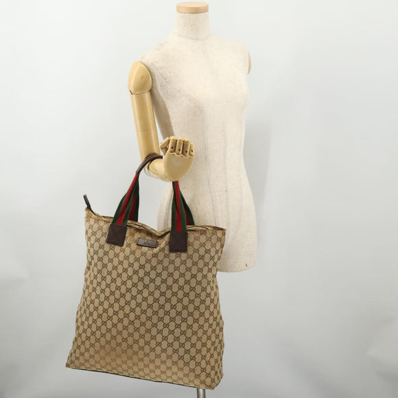 GUCCI GG Canvas Web Sherry Line Tote Bag Beige Red Green 131233 Auth YKZ1044