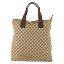 GUCCI GG Canvas Web Sherry Line Tote Bag Beige Red Green 131233 Auth YKZ1044-2