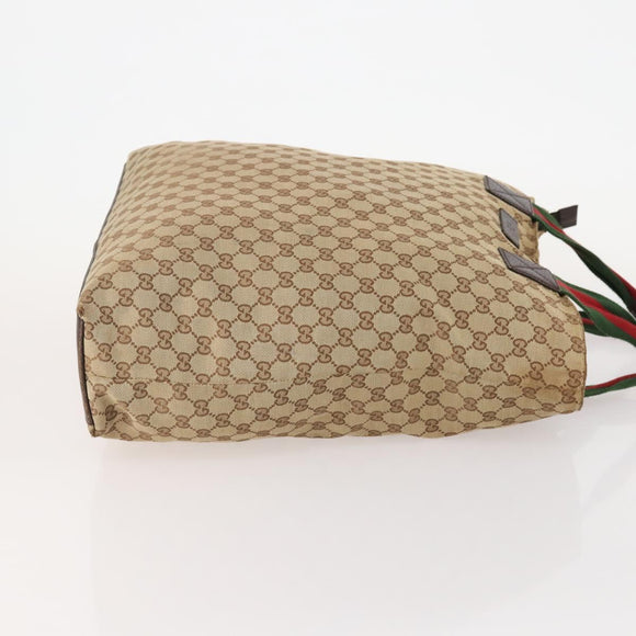 GUCCI GG Canvas Web Sherry Line Tote Bag Beige Red Green 131233 Auth YKZ1044