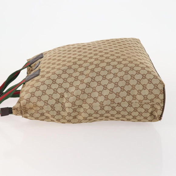 GUCCI GG Canvas Web Sherry Line Tote Bag Beige Red Green 131233 Auth YKZ1044
