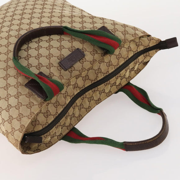 GUCCI GG Canvas Web Sherry Line Tote Bag Beige Red Green 131233 Auth YKZ1044
