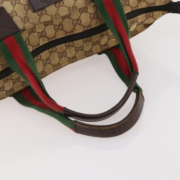 GUCCI GG Canvas Web Sherry Line Tote Bag Beige Red Green 131233 Auth YKZ1044