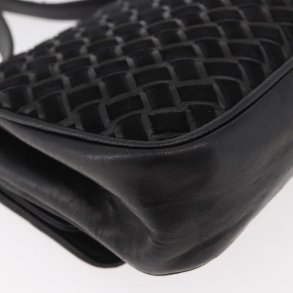 BALLY Shoulder Bag Leather Black Gold Auth YKZ1046