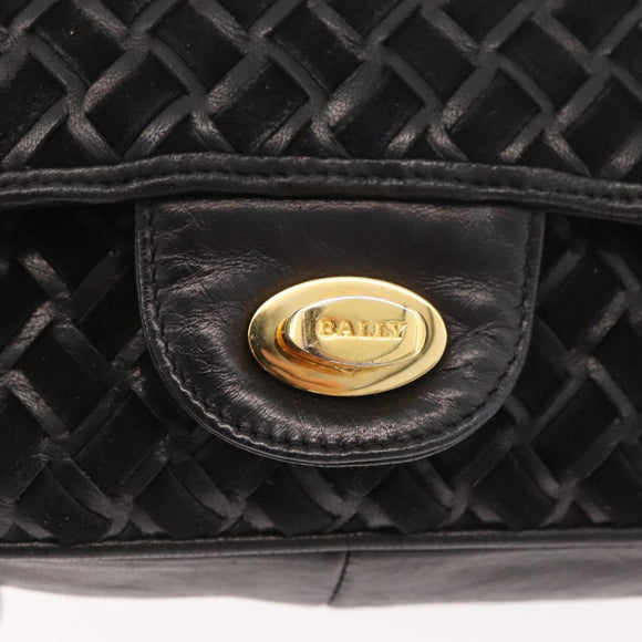 BALLY Shoulder Bag Leather Black Gold Auth YKZ1046