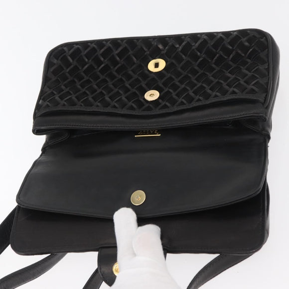 BALLY Shoulder Bag Leather Black Gold Auth YKZ1046