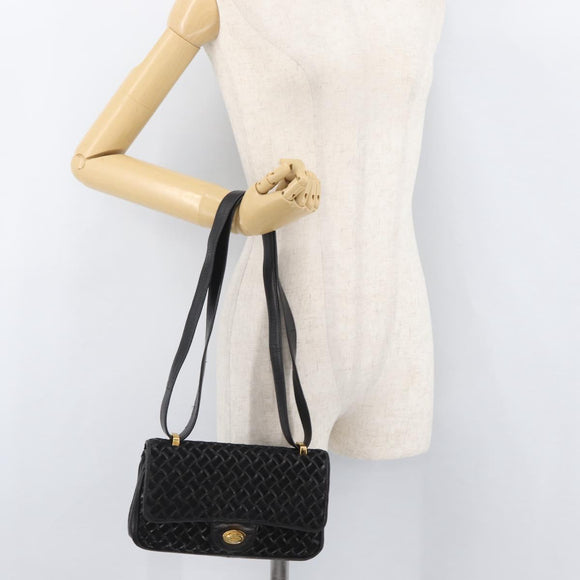 BALLY Shoulder Bag Leather Black Gold Auth YKZ1046
