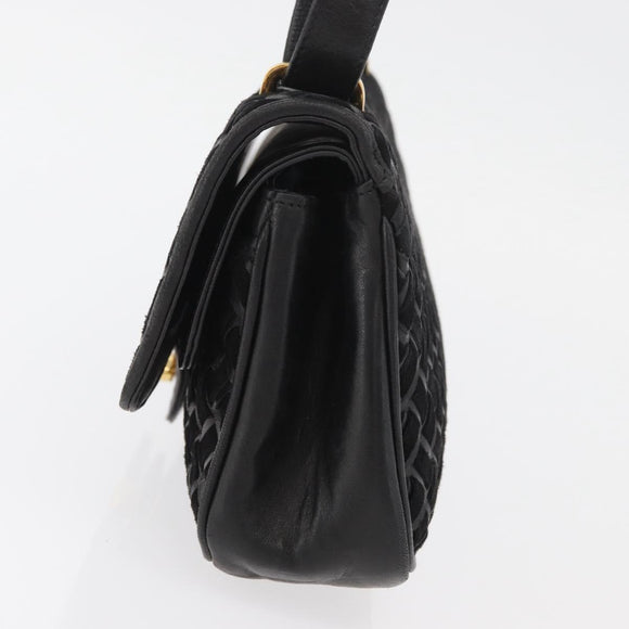 BALLY Shoulder Bag Leather Black Gold Auth YKZ1046