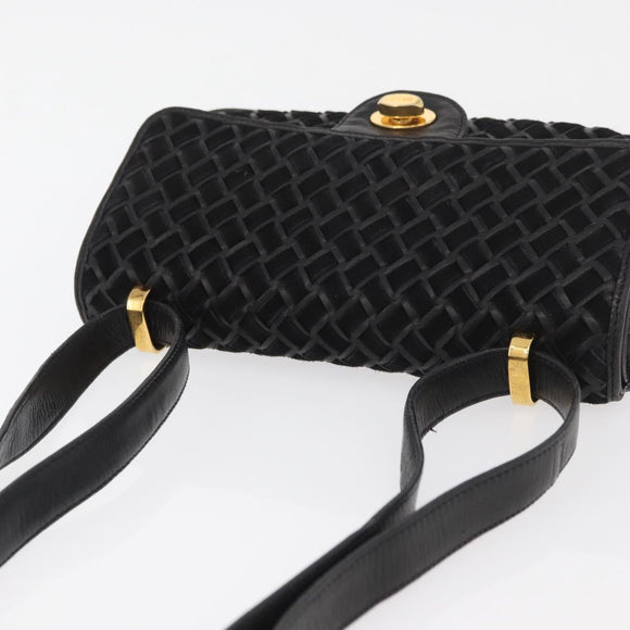 BALLY Shoulder Bag Leather Black Gold Auth YKZ1046