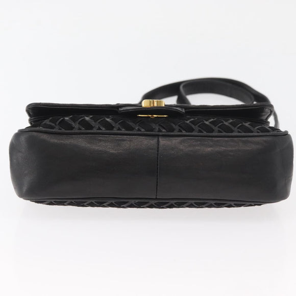 BALLY Shoulder Bag Leather Black Gold Auth YKZ1046