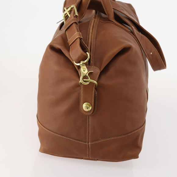 Coach Boston Bag Leather 2way Brown Gold Auth YKZ1048