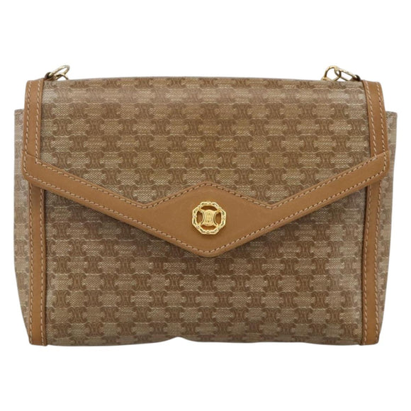 CELINE Macadam Canvas Shoulder Bag PVC Beige Gold Auth YKZ1049A