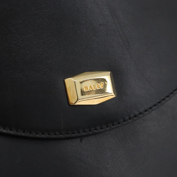BALLY Hand Bag Leather 2way Black Gold Auth YKZ1052