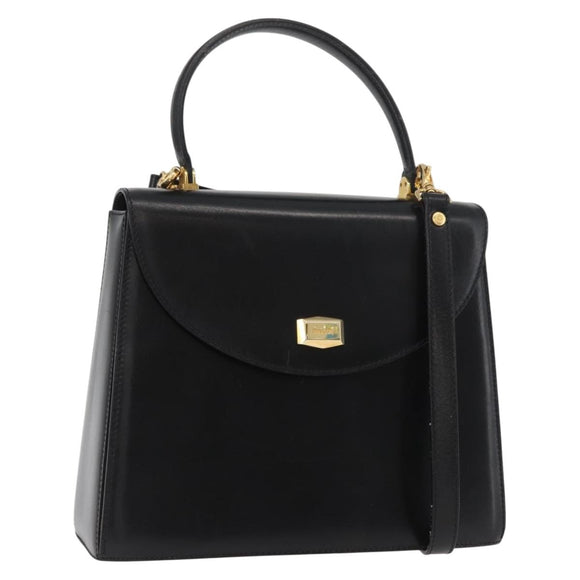 BALLY Hand Bag Leather 2way Black Gold Auth YKZ1052