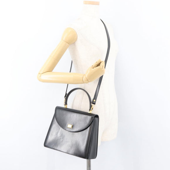 BALLY Hand Bag Leather 2way Black Gold Auth YKZ1052