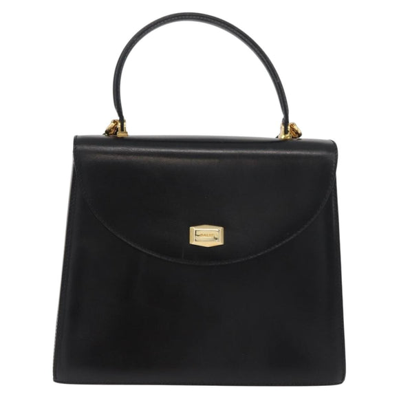 BALLY Hand Bag Leather 2way Black Gold Auth YKZ1052