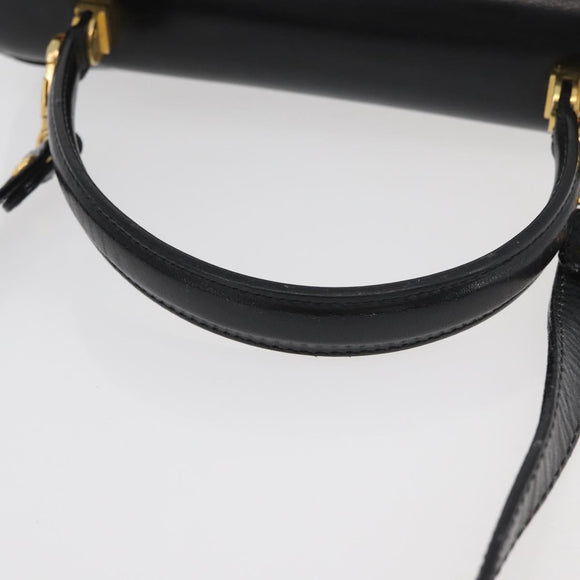 BALLY Hand Bag Leather 2way Black Gold Auth YKZ1052