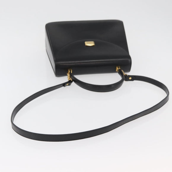 BALLY Hand Bag Leather 2way Black Gold Auth YKZ1052