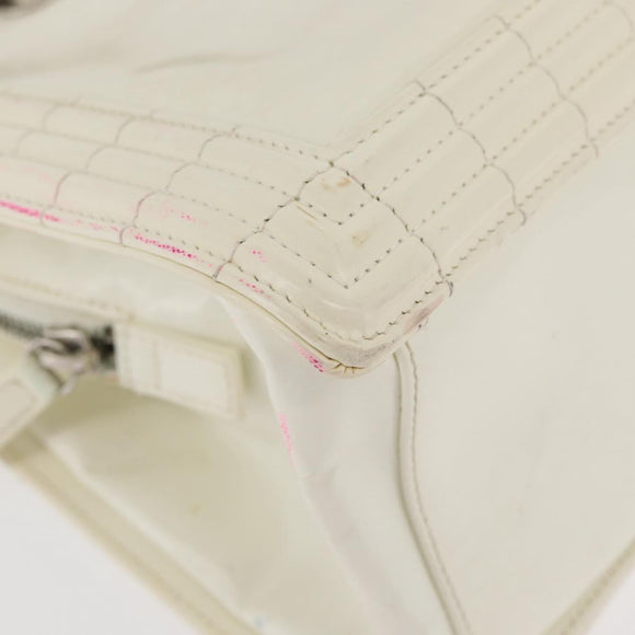 CHANEL Chain Boy Chanel Bag Patent leather White Silver CC Auth YKZ1054A
