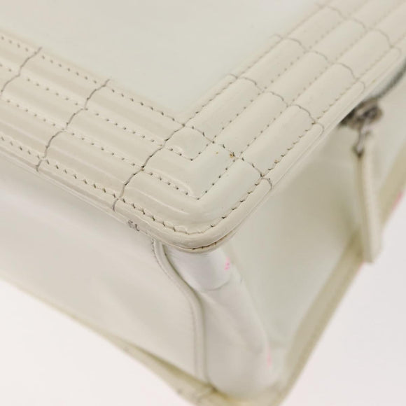 CHANEL Chain Boy Chanel Bag Patent leather White Silver CC Auth YKZ1054A