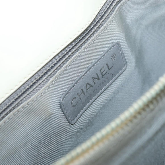 CHANEL Chain Boy Chanel Bag Patent leather White Silver CC Auth YKZ1054A