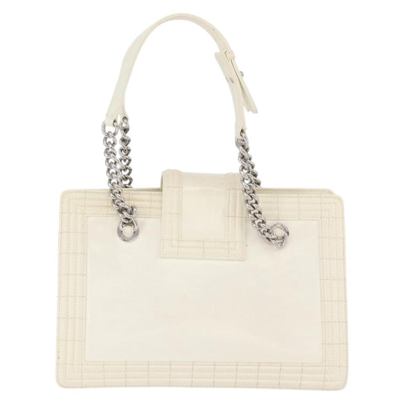 CHANEL Chain Boy Chanel Bag Patent leather White Silver CC Auth YKZ1054A