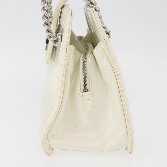 CHANEL Chain Boy Chanel Bag Patent leather White Silver CC Auth YKZ1054A