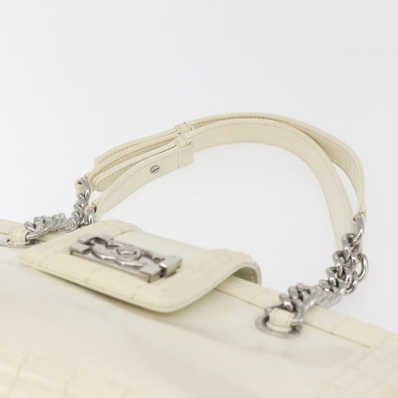 CHANEL Chain Boy Chanel Bag Patent leather White Silver CC Auth YKZ1054A