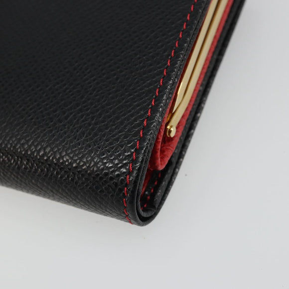 CELINE Circle Compact Wallet Leather Black Gold Auth YKZ1057A