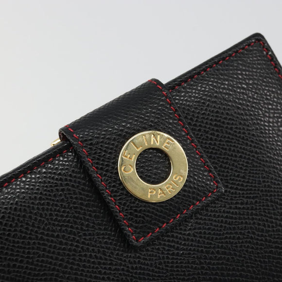 CELINE Circle Compact Wallet Leather Black Gold Auth YKZ1057A