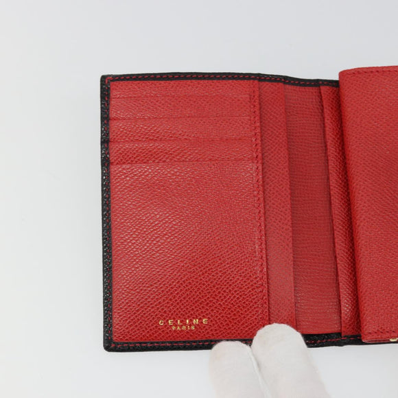 CELINE Circle Compact Wallet Leather Black Gold Auth YKZ1057A