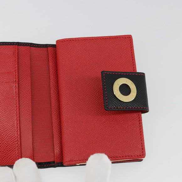 CELINE Circle Compact Wallet Leather Black Gold Auth YKZ1057A