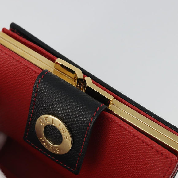 CELINE Circle Compact Wallet Leather Black Gold Auth YKZ1057A