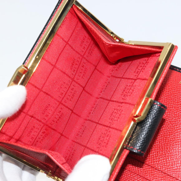 CELINE Circle Compact Wallet Leather Black Gold Auth YKZ1057A