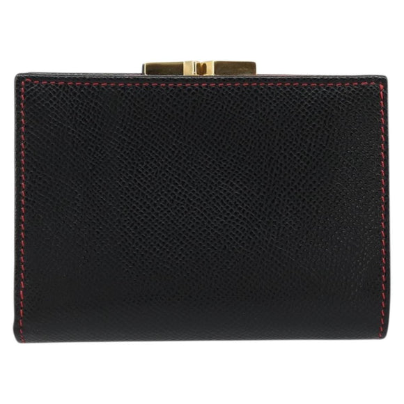 CELINE Circle Compact Wallet Leather Black Gold Auth YKZ1057A