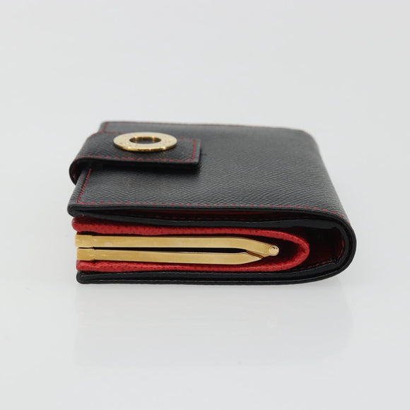 CELINE Circle Compact Wallet Leather Black Gold Auth YKZ1057A