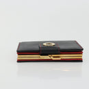 CELINE Circle Compact Wallet Leather Black Gold Auth YKZ1057A-5