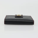 CELINE Circle Compact Wallet Leather Black Gold Auth YKZ1057A-6