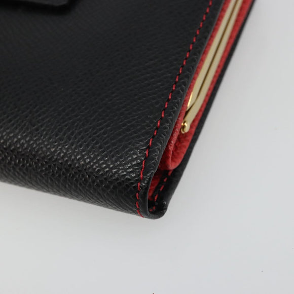 CELINE Circle Compact Wallet Leather Black Gold Auth YKZ1057A