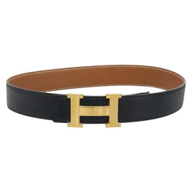 HERMES Constance H belt Belt Leather 31.5"" Black Auth YKZ106