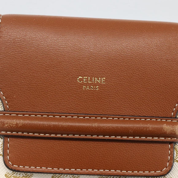 CELINE Macadam Canvas Shoulder Pouch Bag PVC Leather White Auth YKZ1061M