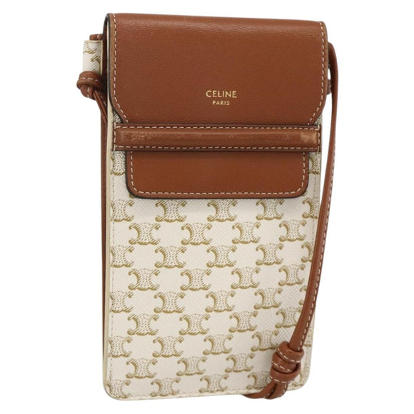 CELINE Macadam Canvas Shoulder Pouch Bag PVC Leather White Auth YKZ1061M