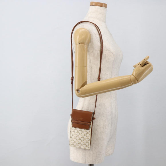 CELINE Macadam Canvas Shoulder Pouch Bag PVC Leather White Auth YKZ1061M