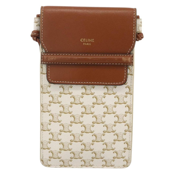 CELINE Macadam Canvas Shoulder Pouch Bag PVC Leather White Auth YKZ1061M