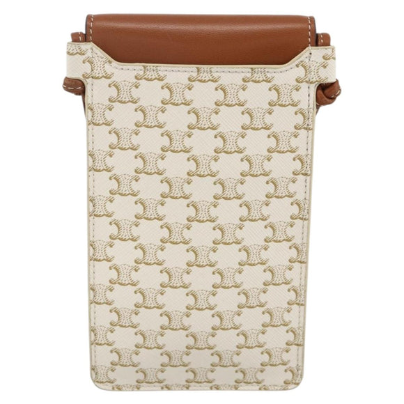 CELINE Macadam Canvas Shoulder Pouch Bag PVC Leather White Auth YKZ1061M
