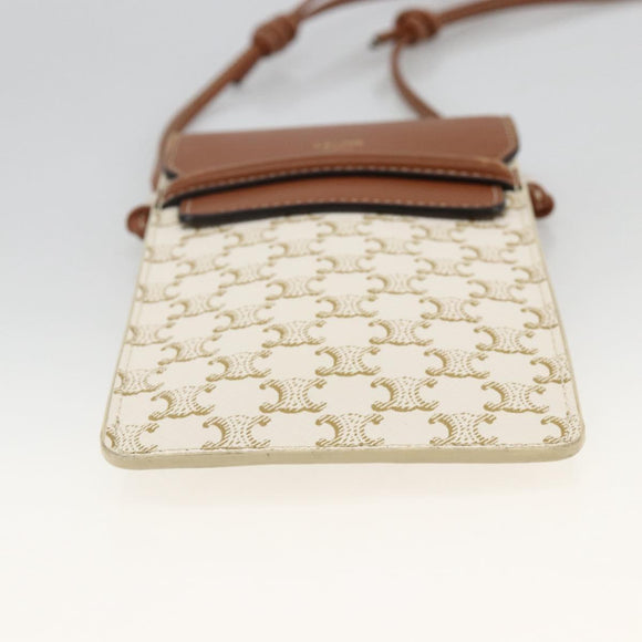 CELINE Macadam Canvas Shoulder Pouch Bag PVC Leather White Auth YKZ1061M