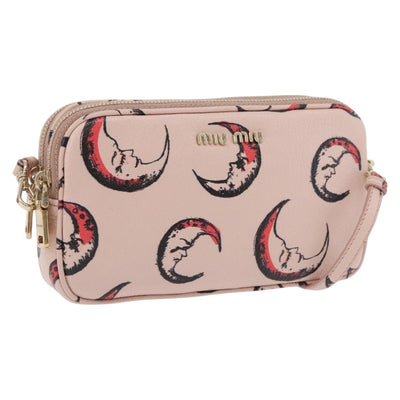 Miu Miu Pouch Shoulder Bag Leather Pink Gold Auth YKZ1066A