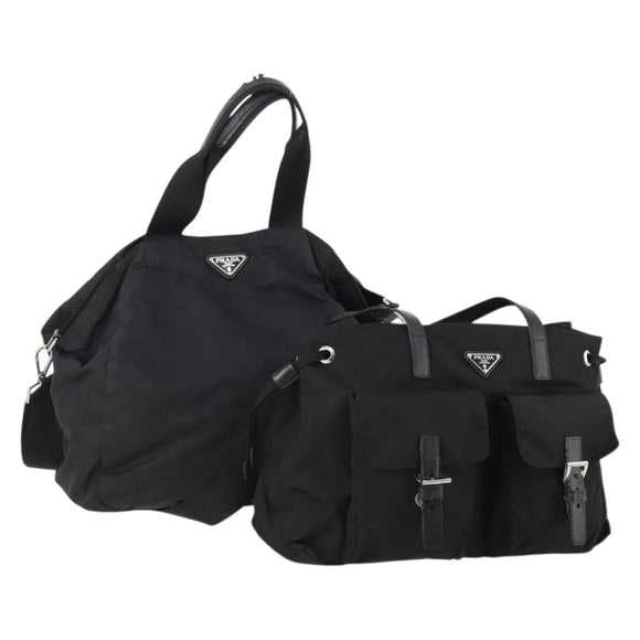 PRADA Shoulder Bag Nylon 2 Set Black Auth YKZ1068